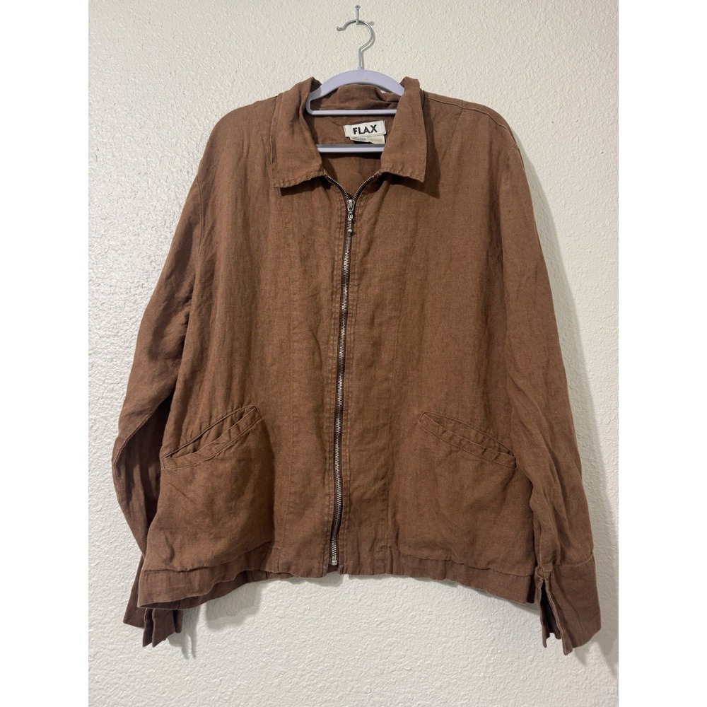 Flax Womens M Jacket Linen Brown Lagenlook Oversized Pockets